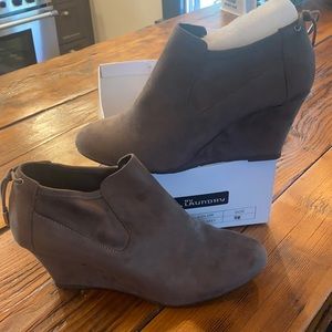 Ankle style wedge bootie.